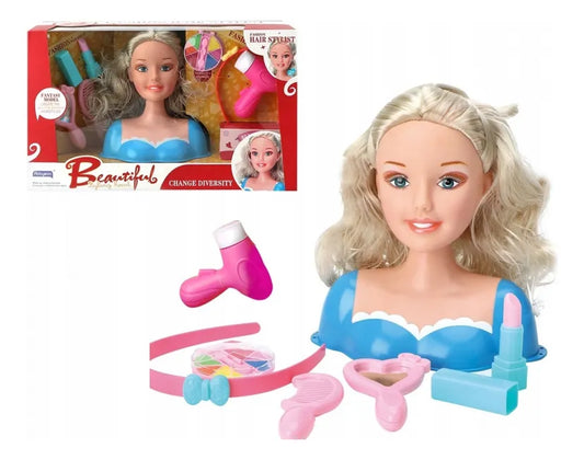Juego De Peluquería Cabeza Muñeca 20 Cm Accesorios