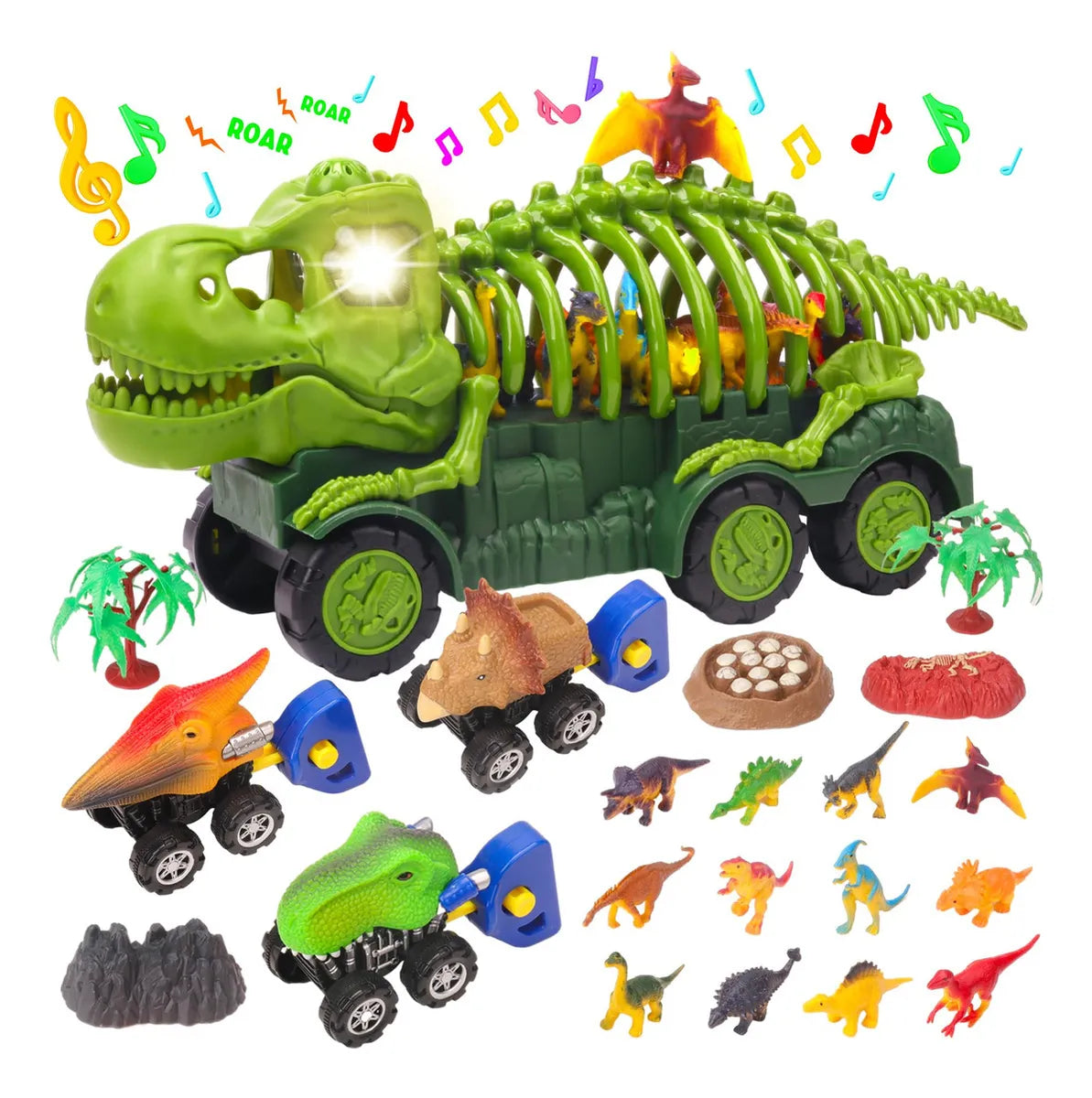 Camión De Dinosaurios De Juguete Con Sonido Y Luz Color Verde