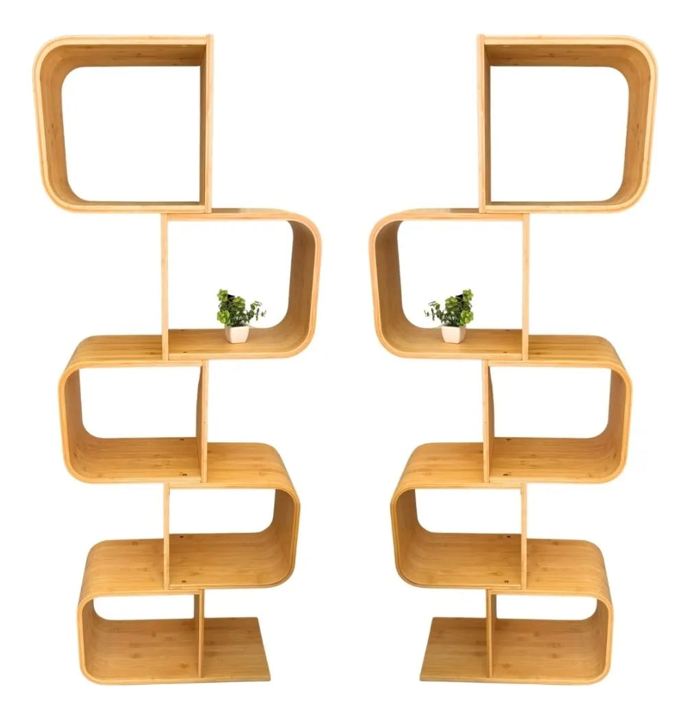 Estantería De Madera Bambu Curvo 5 Estantes 165cm