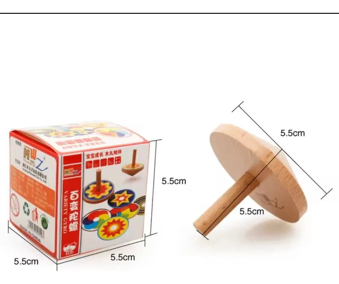 Trompo Giroscopio En Madera 5x5cm 12 Pegatinas