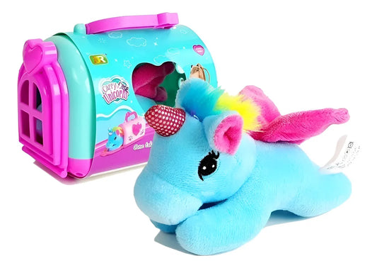 Unicornio De Peluche Casita Transportador 15x10cm