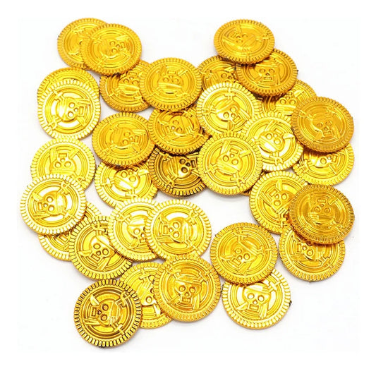 Monedas De Oro Plasticas X50 Cofre Pirata