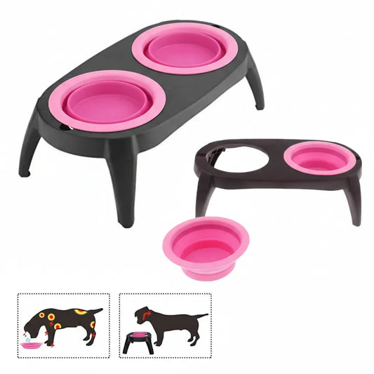 Comedero Doble Alto Elevado Para Mascotas Plegable