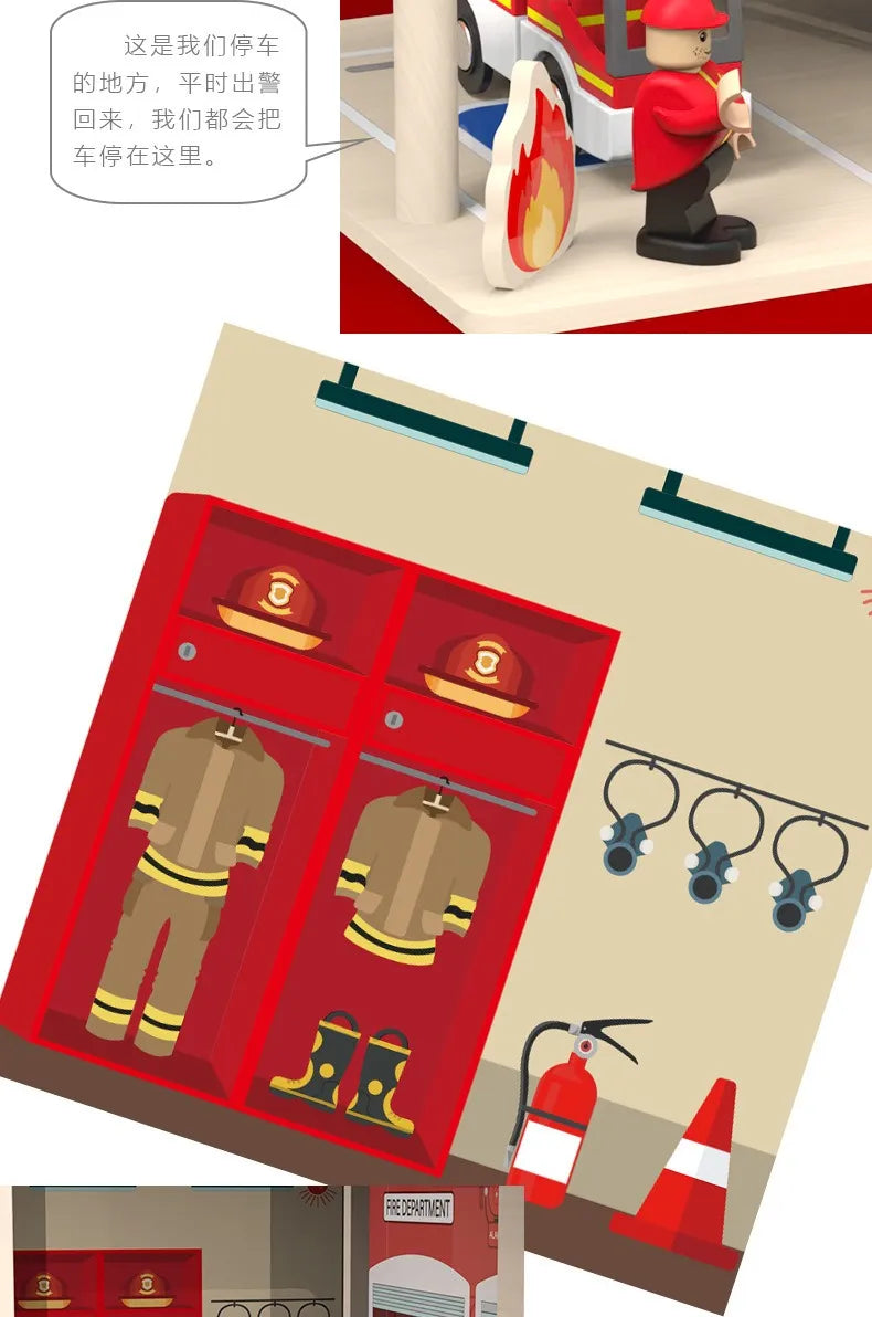 Estación De Bomberos En Madera Montessori 27 Pcs