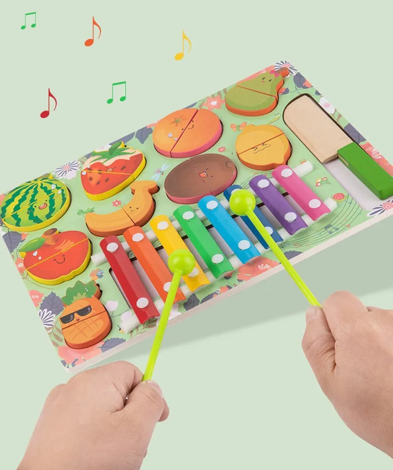 Xilófon Montessori en madera con Juego  de Frutas y Encastre