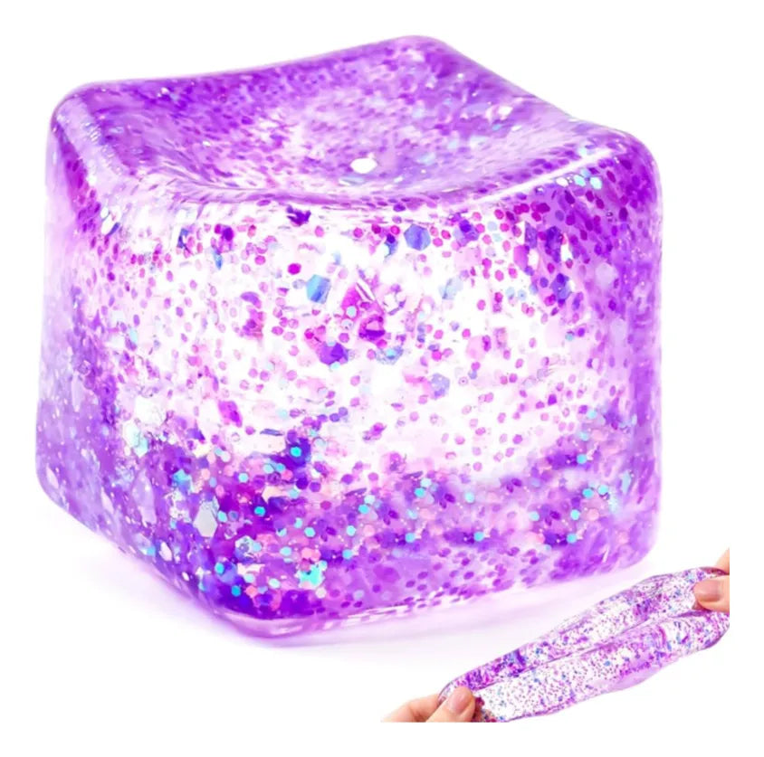 Squishy Cubo Ice Cube Glitter Fidget Toy Pack X3