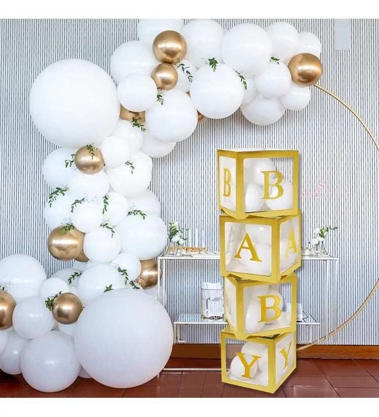 Cajas Decorativas Dorada Letras Baby X4 Baby Shower