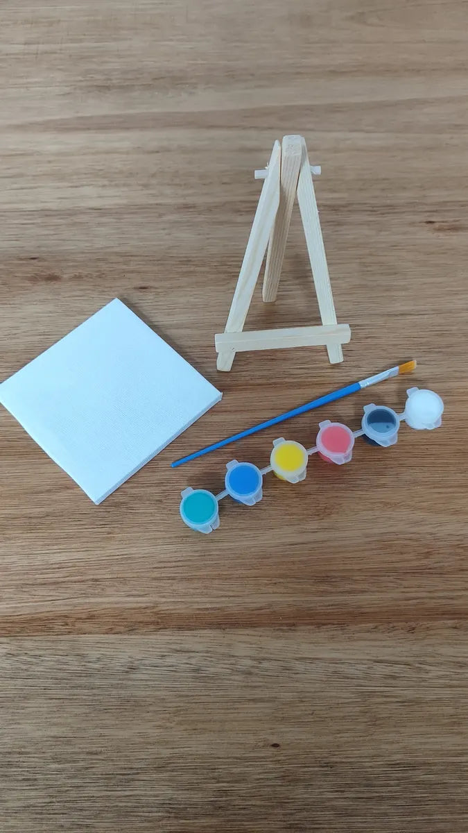 Kit De Arte Pizarra Lienzo C Atril+6témperas+pincel pack x6