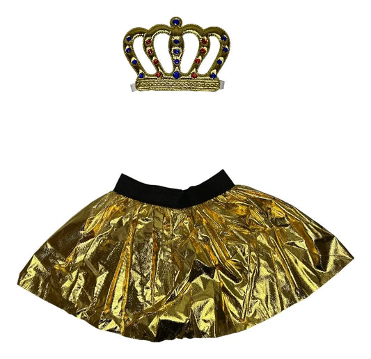 Disfraz De Reina Con Pollera Dorada Y Corona Niña
