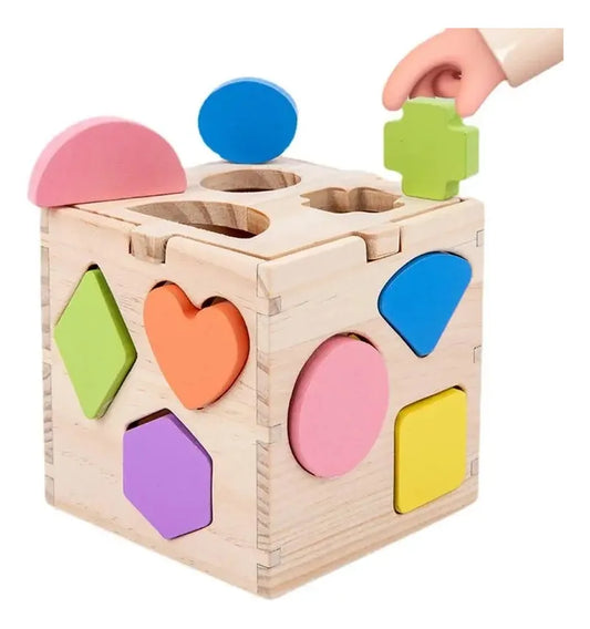 Cubo De Encastre En Madera Montessori Con reloj