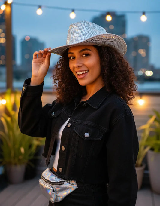 Sombrero Cowboy Con Lentejuelas Color Plateado