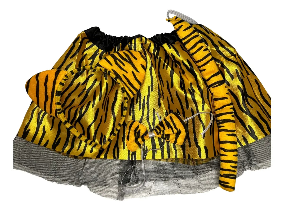 Disfraz Tigre Set Pollera Tutú Vincha Cola Moño