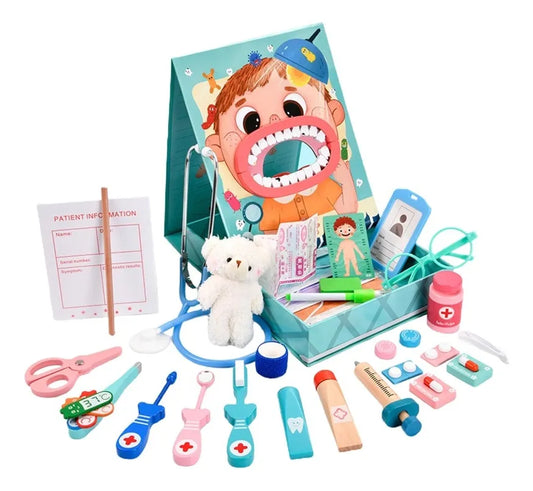 Juego De Dentista en Madera Montessori Imantado 54pcs