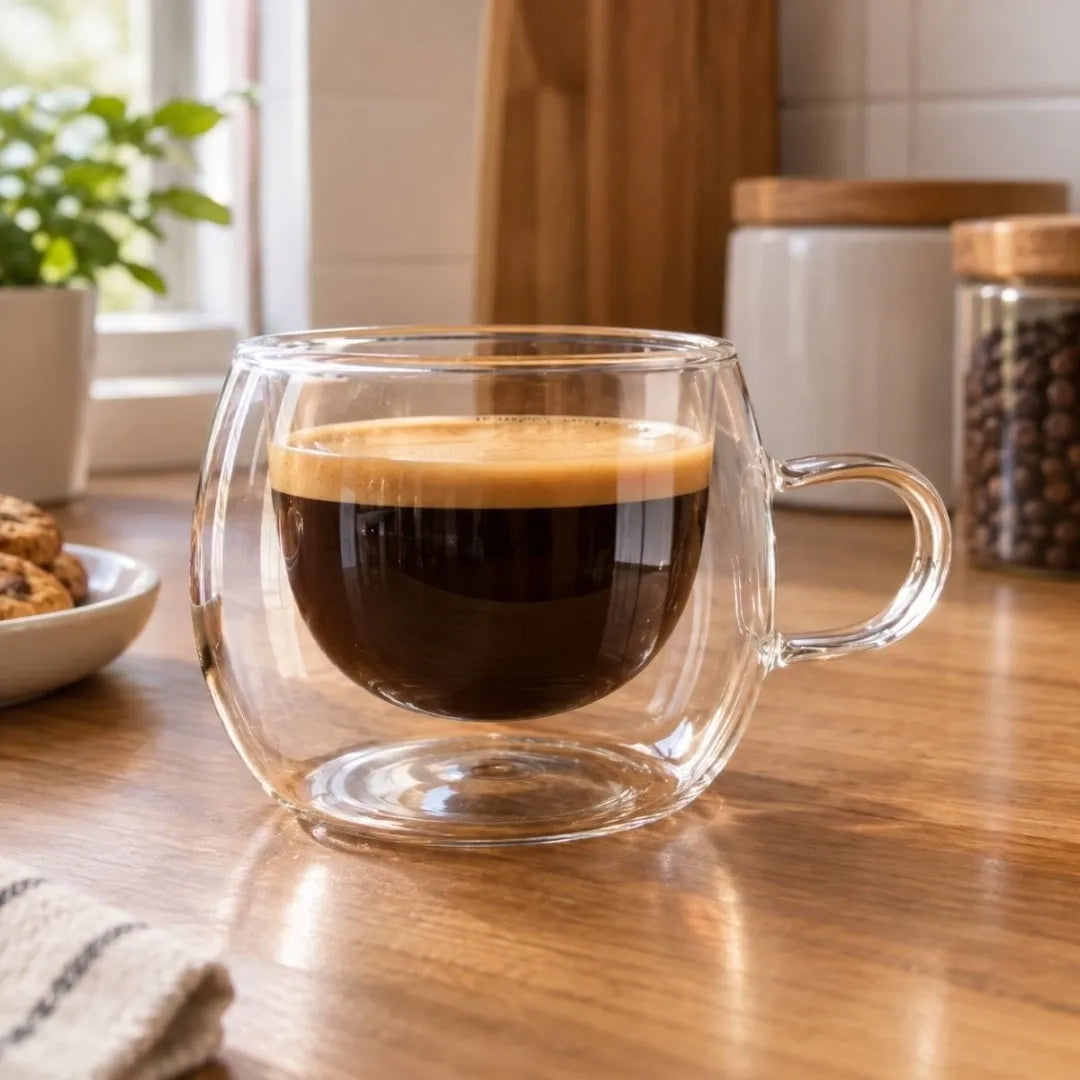 Taza De Vidrio Doble Pared Transparente Y Asa 500ml