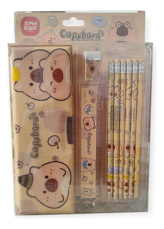 Set Escolar Capibara Cartuchera Regla Goma