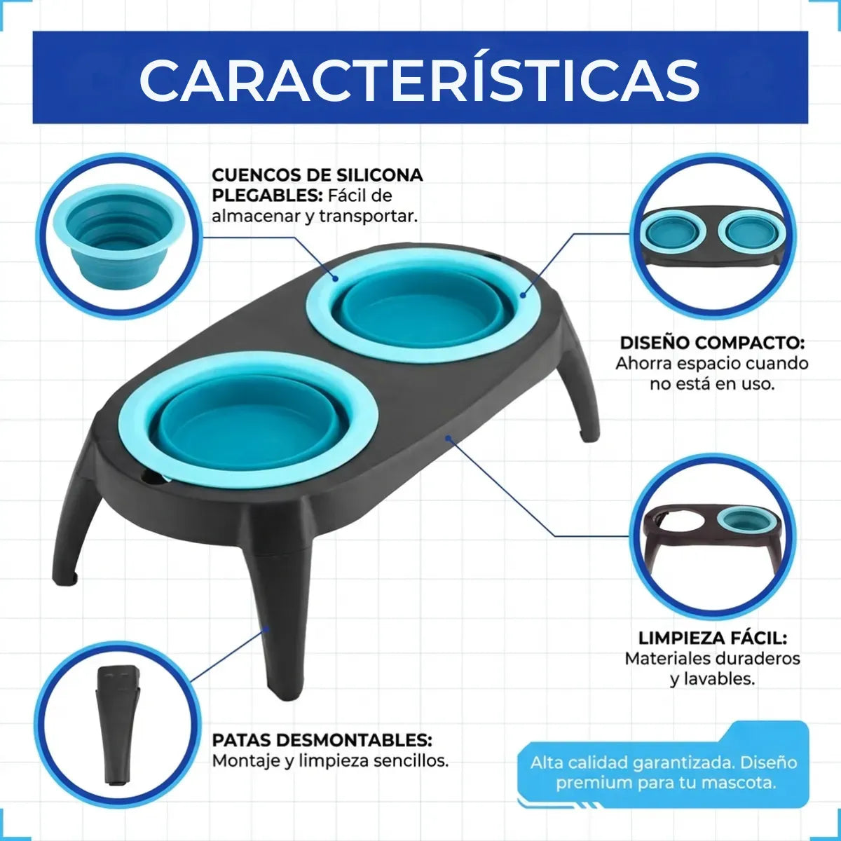 Comedero Doble Alto Elevado Para Mascotas Plegable