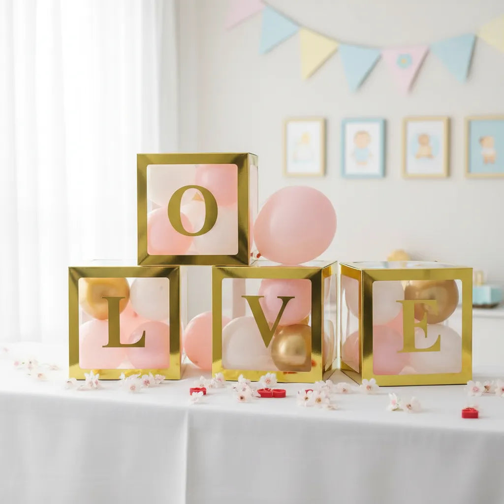 Cajas Decorativas Dorada Letras Love X4 Baby Shower