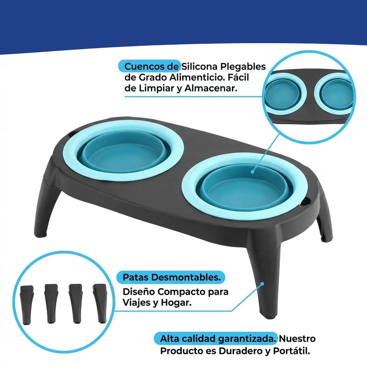 Comedero Doble Alto Elevado Para Mascotas Plegable