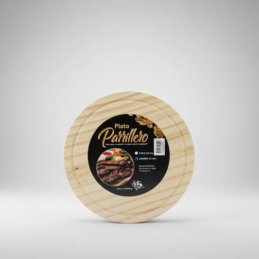 Plato De Madera Parrillero Para Asado Redondo 25 Cm
