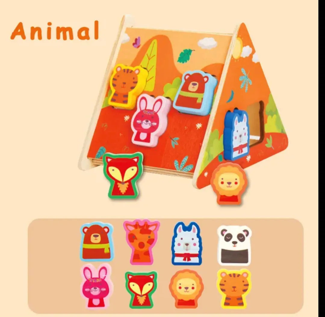 Juego Encastre Triángulo Animales Madera Montessori