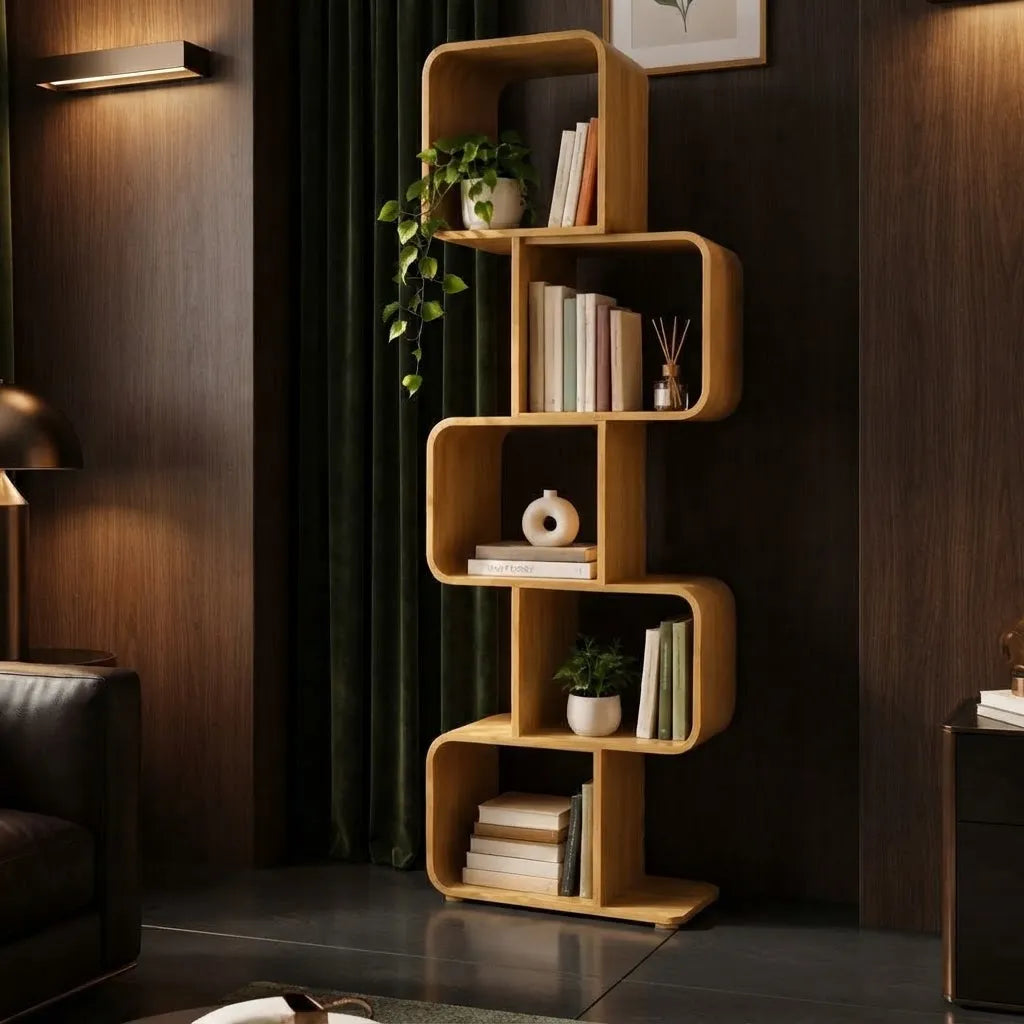 Estantería De Madera Bambu Curvo 5 Estantes 165cm
