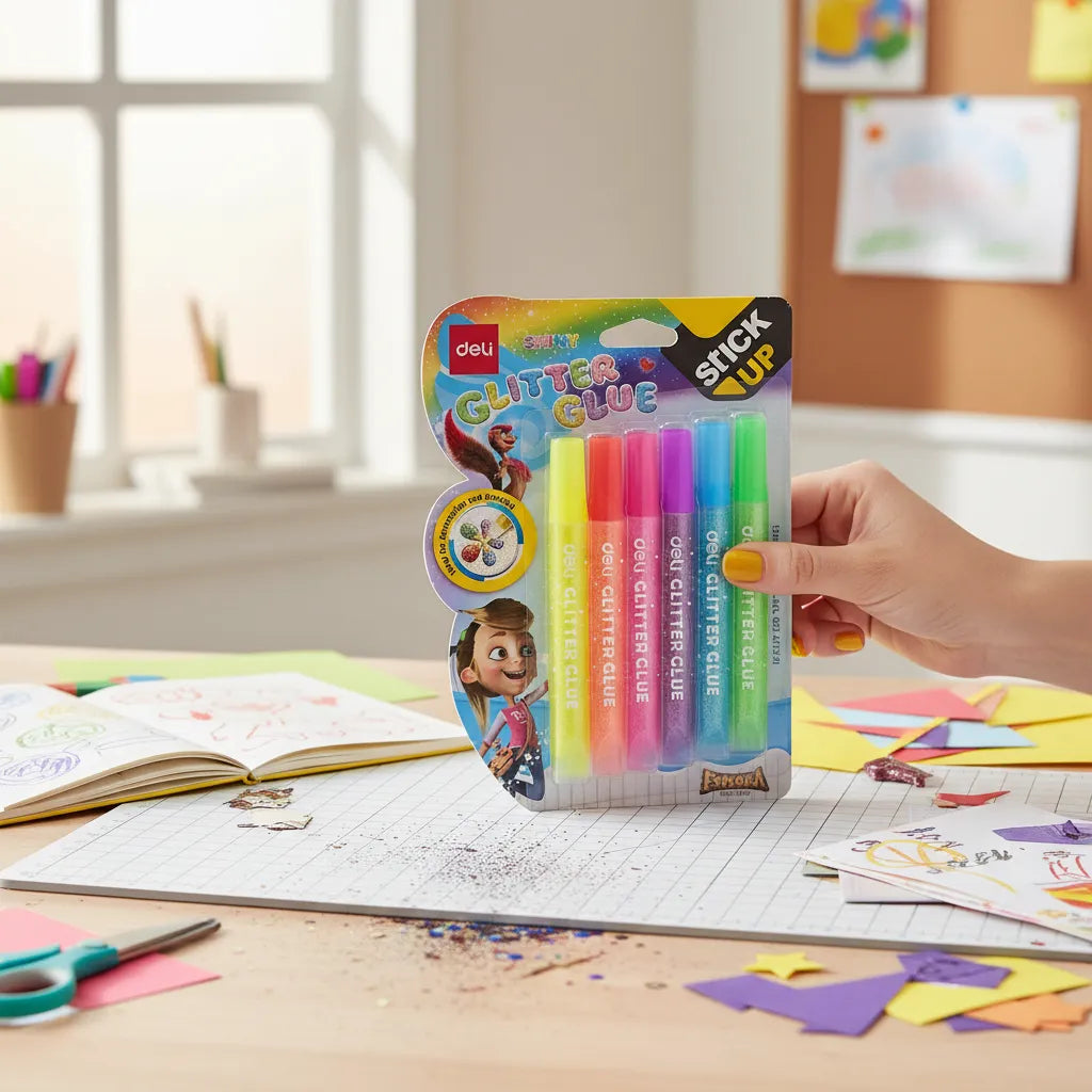 Goma Adhesivo Glitter Deli 12ml 6 Colores Neon