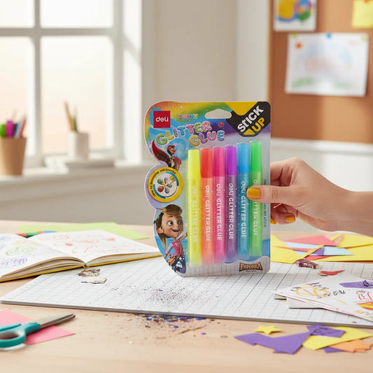 Goma Adhesivo Glitter Deli 12ml 6 Colores Neon