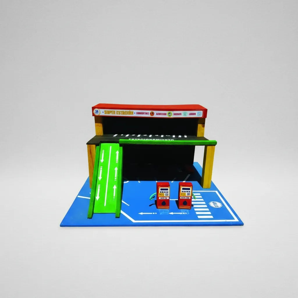 Pista Autos Estacion De Servicio Madera 2 Niveles