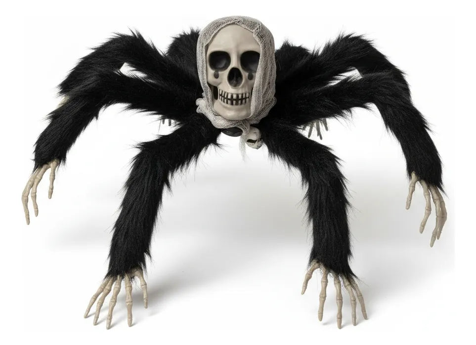 Decoracion Halloween Araña Esqueleto Con Pelos 37cm