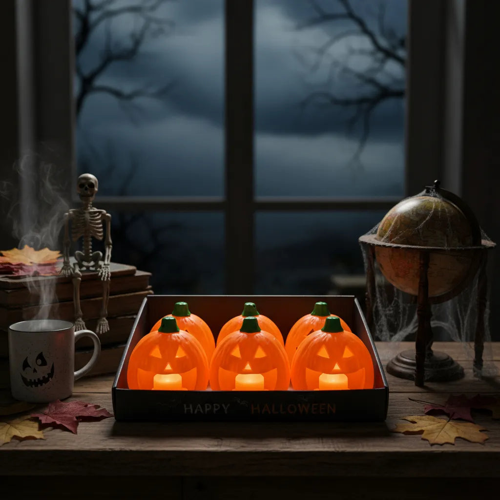 Veladora Led Calabaza De Halloween Con Tapa Verde