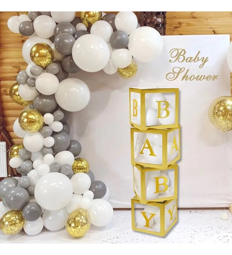 Cajas Decorativas Dorada Letras Baby X4 Baby Shower