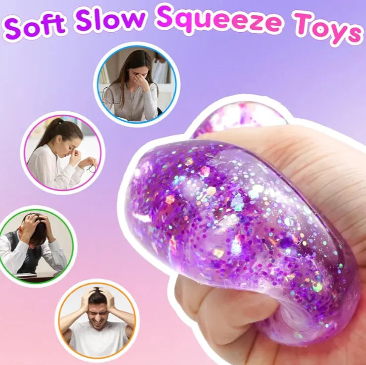 Squishy Cubo Ice Cube Glitter Fidget Toy Pack X3