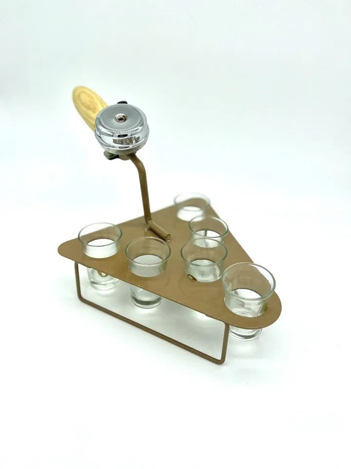 6 Vasos Shot Con Base De Hierro Dorada Y Timbre
