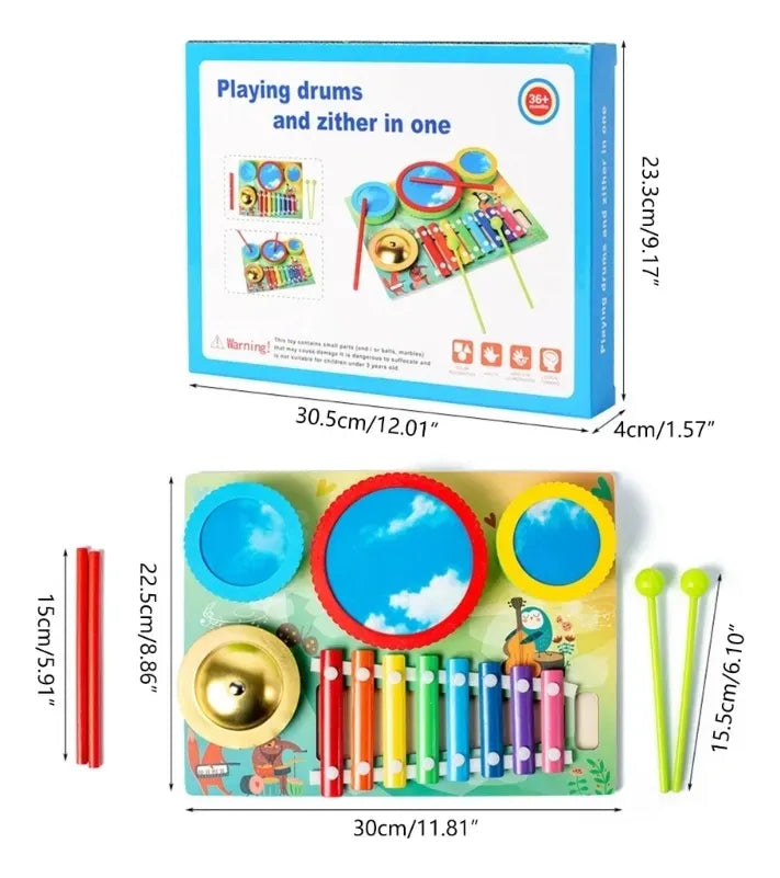 Xilofono Infantil Tambores Palos Campana Montessori