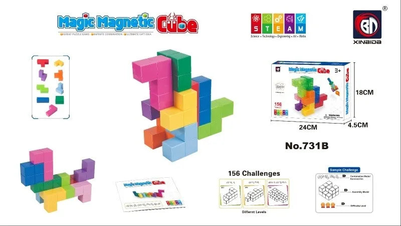 Cubo Puzzle Mágico Magnético 156 Formas Colorido