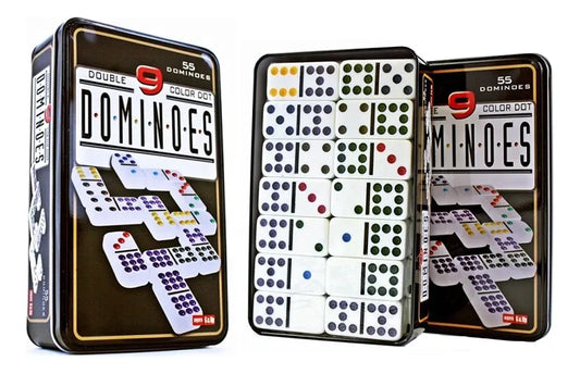 Domino Doble 9 Caja Metálica 55 Piezas Coloridas