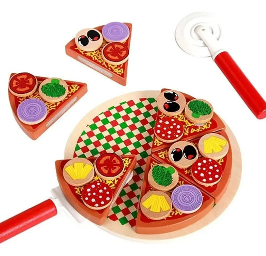 Juego De Pizza En Madera Montessori Con Velcro