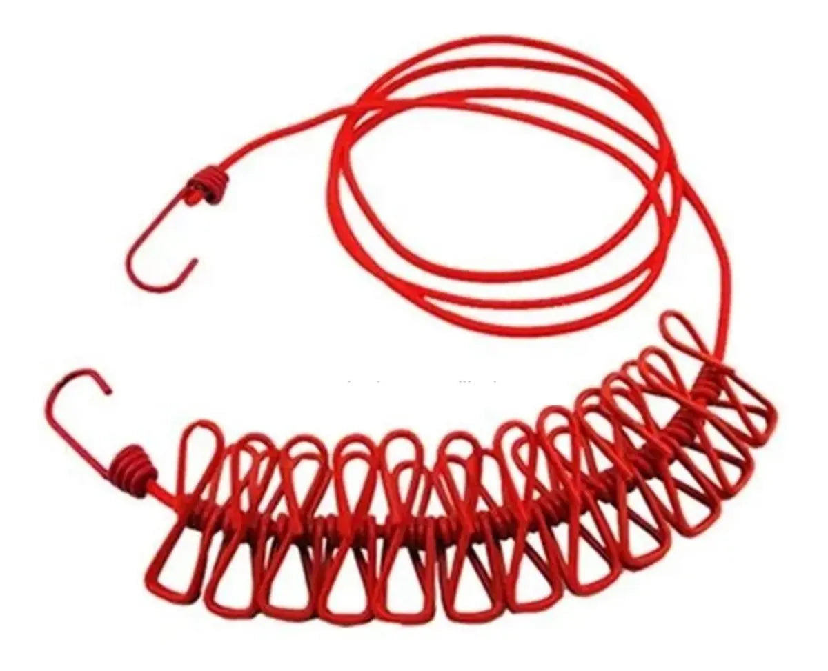 Cuerda Elástica Tendedero 12 Palillos rojo azul o violeta