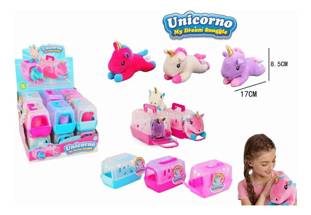 Unicornio De Peluche Casita Transportador 15x10cm