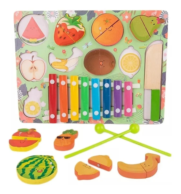 Xilófon Montessori en madera con Juego  de Frutas y Encastre