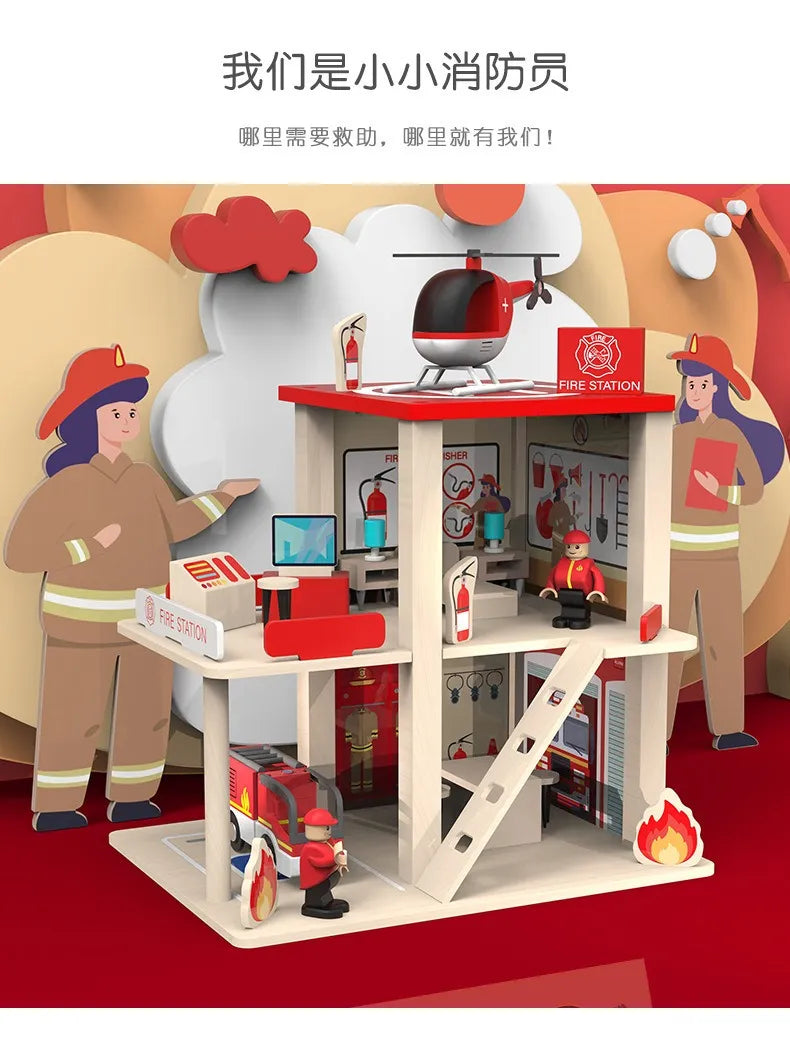 Estación De Bomberos En Madera Montessori 27 Pcs