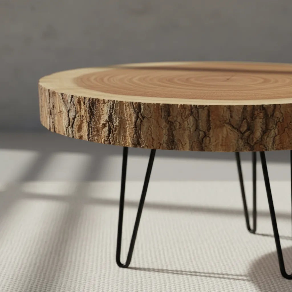 Mesa Ratona De Madera Natural Con Patas De Hierro