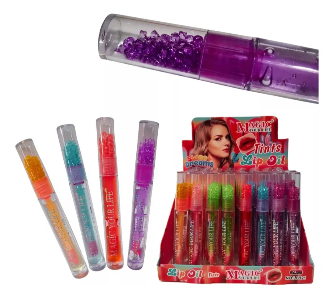 Brillo Labial Infantil con piedritas de Colores Pack x12