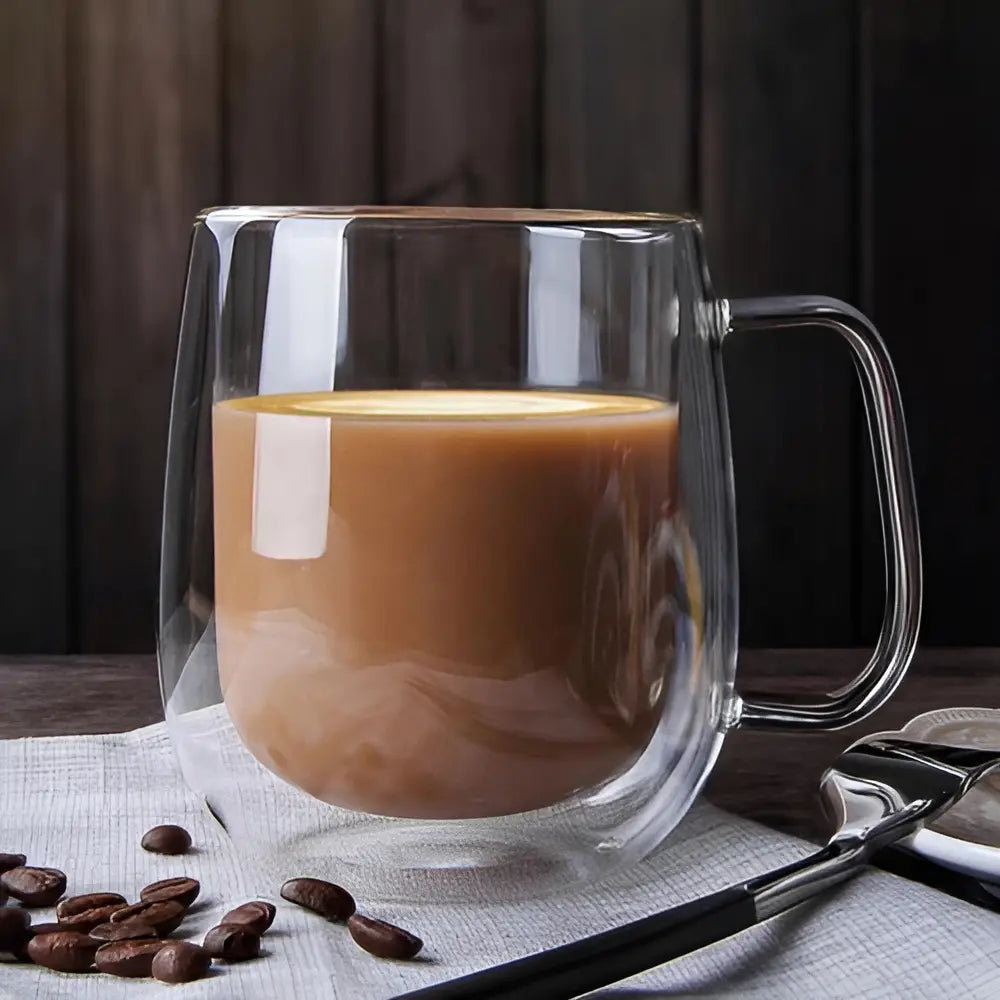 Taza De Vidrio Aislamiento Doble Pared Y Asa 250ml