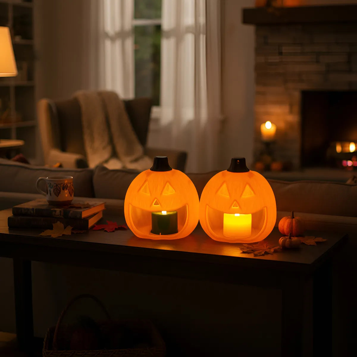 Veladora Led Calabaza De Halloween Con Tapa Verde