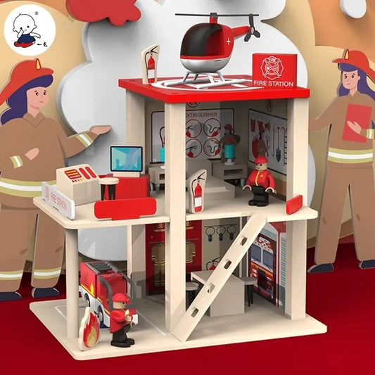 Estación De Bomberos En Madera Montessori 27 Pcs