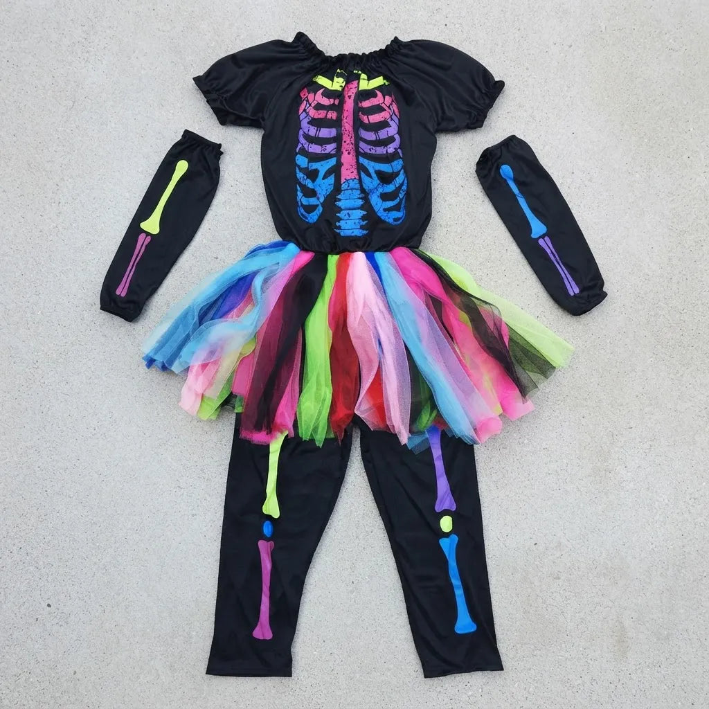 Disfraz Niña Esqueleto con Tutú De Colores Halloween