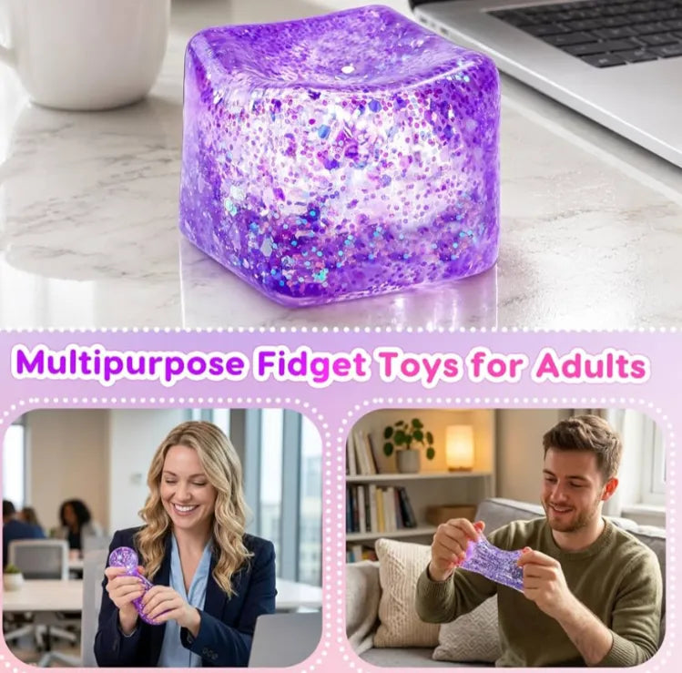 Squishy Cubo Ice Cube Glitter Fidget Toy Tendencia