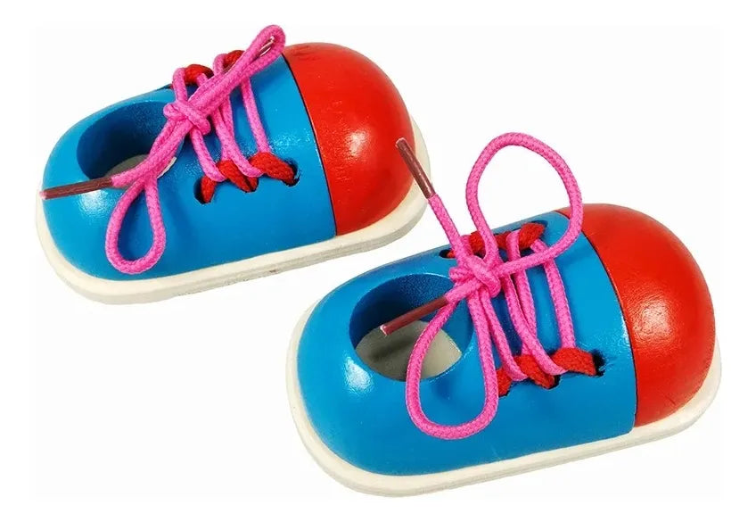 Zapatos En Madera Con Cordones Montessori 10x8cm