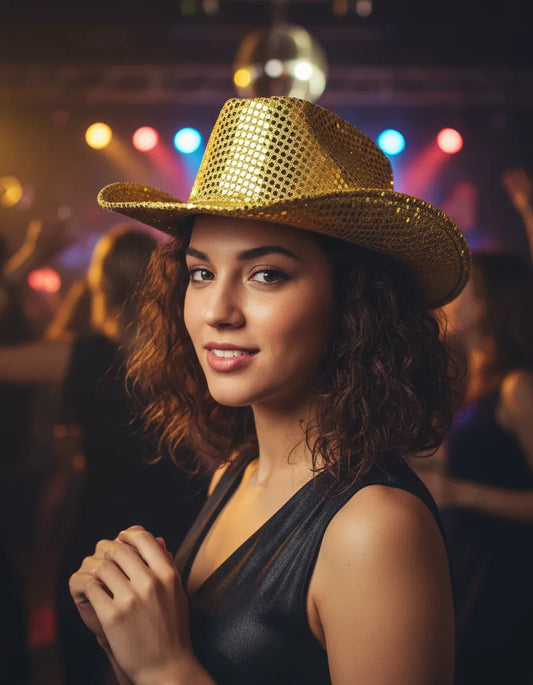 Sombrero Cowboy Dorado Con Lentejuelas Para Fiesta